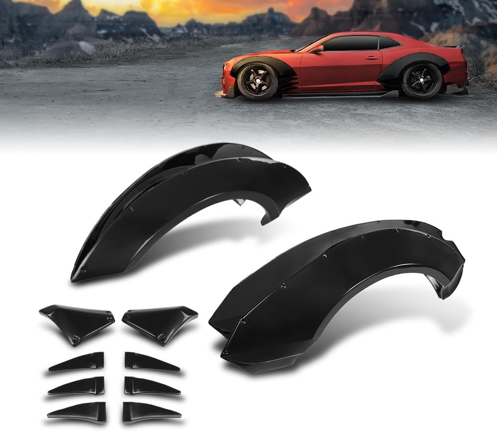 ANDPLAY 4PCS Fender Flares with Front Canards Compatible with Chevy Camaro ZL1 Only 2010 2011 2012 2013 2014 2015 MB Style Black
