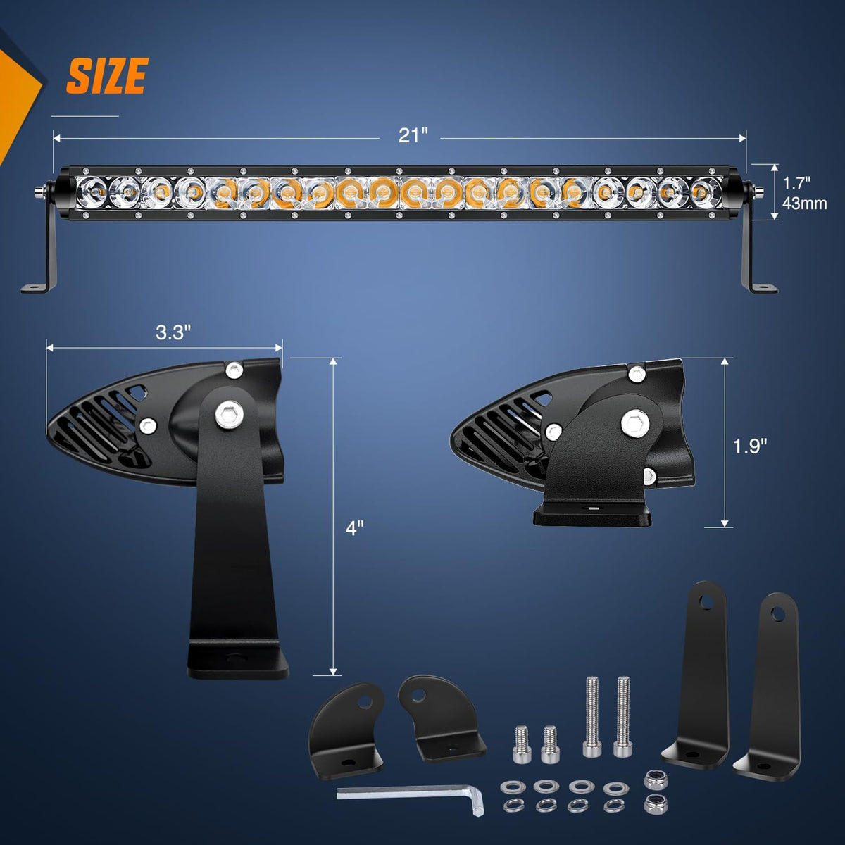 nilight led light bar amber 21 inch 100w shown in use