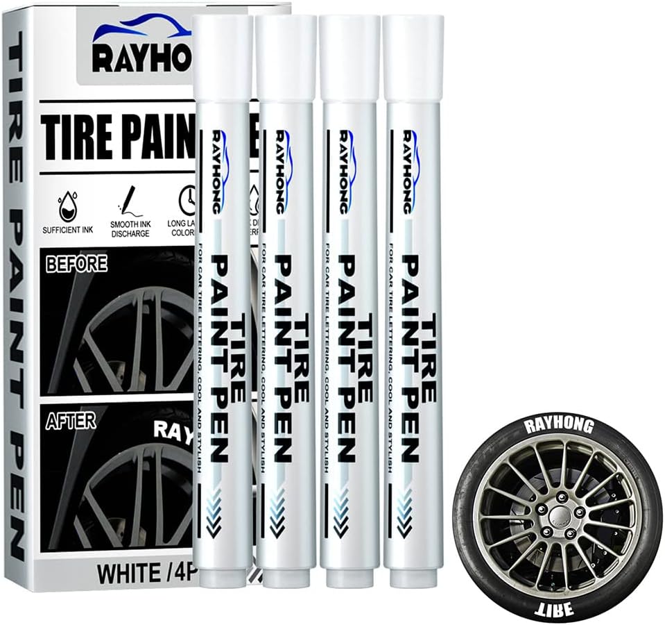 Tire Paint Pen, 4 Pack White Marker Pen Tire Paint Marker Pen Oil Based Car Tire Tracing Pen for Auto Rubber Tyre (White)