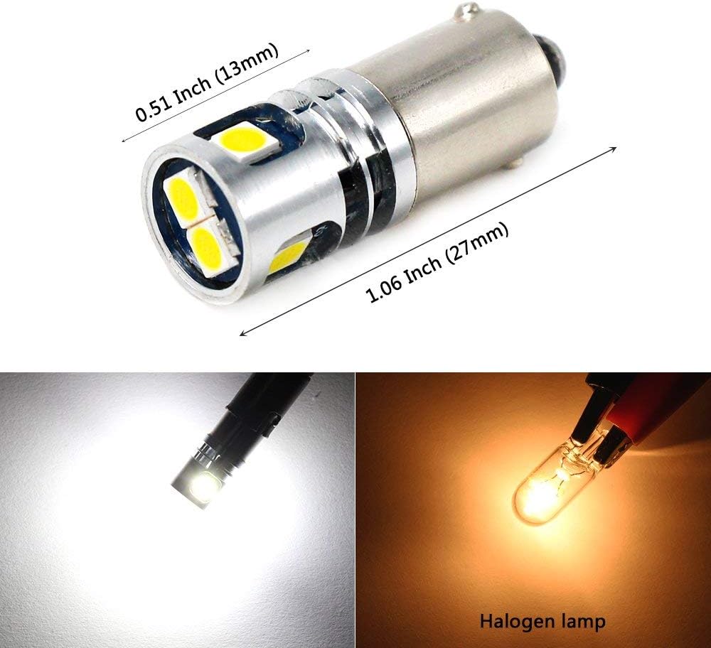 PHINLION 500LM Super Bright 3030 5-SMD 12V 24V BA9 BA9S 53 57 1889 1891 1895 64111 T4W LED Car Light Bulb for Interior Map Reading Dome Glove Box Instrument Panel Lights, 6000K Xenon White