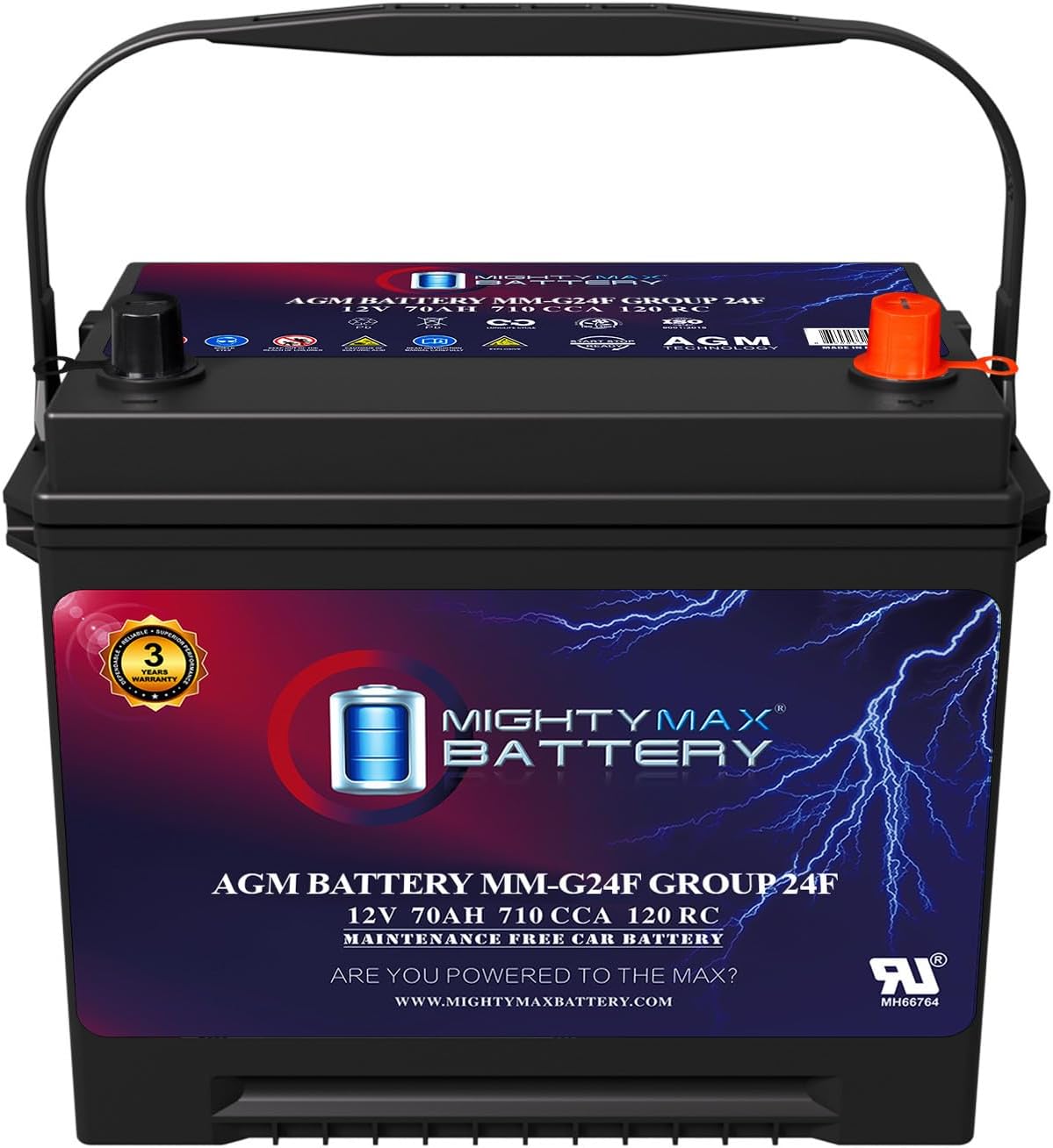 Mighty Max Battery MM-G24F Start and Stop Car BCI Group Size 24F 12V 70Ah