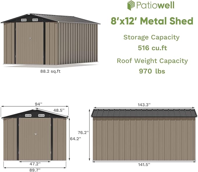 Patiowell 8 x 12 FT Metal Storage Shed - Image 7