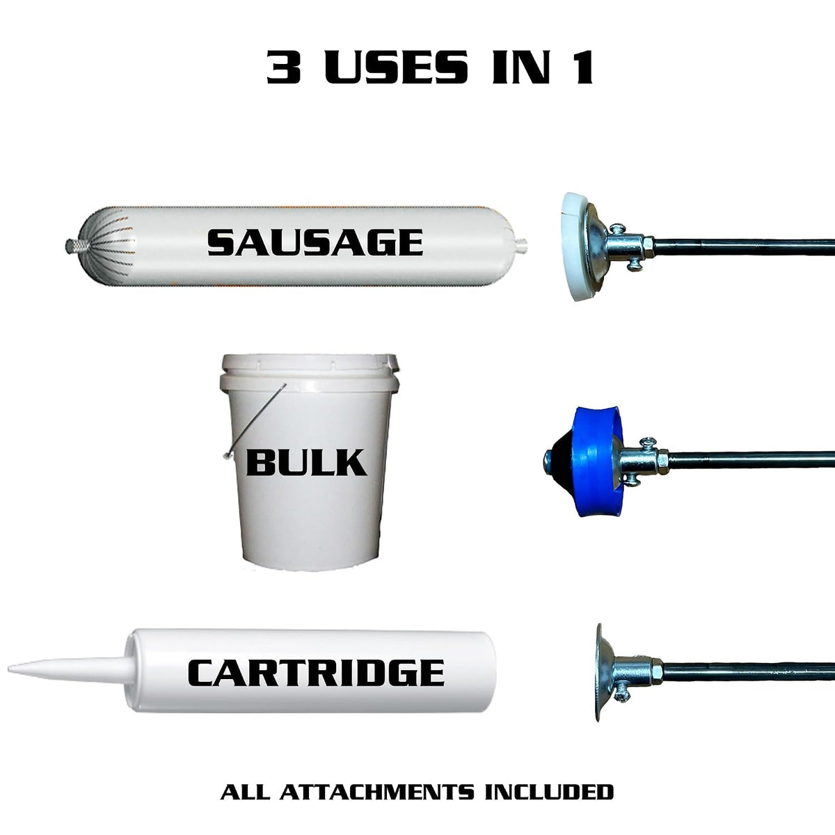 caulk gun, bulk/sausage packs, blk, 24 oz. shown in use