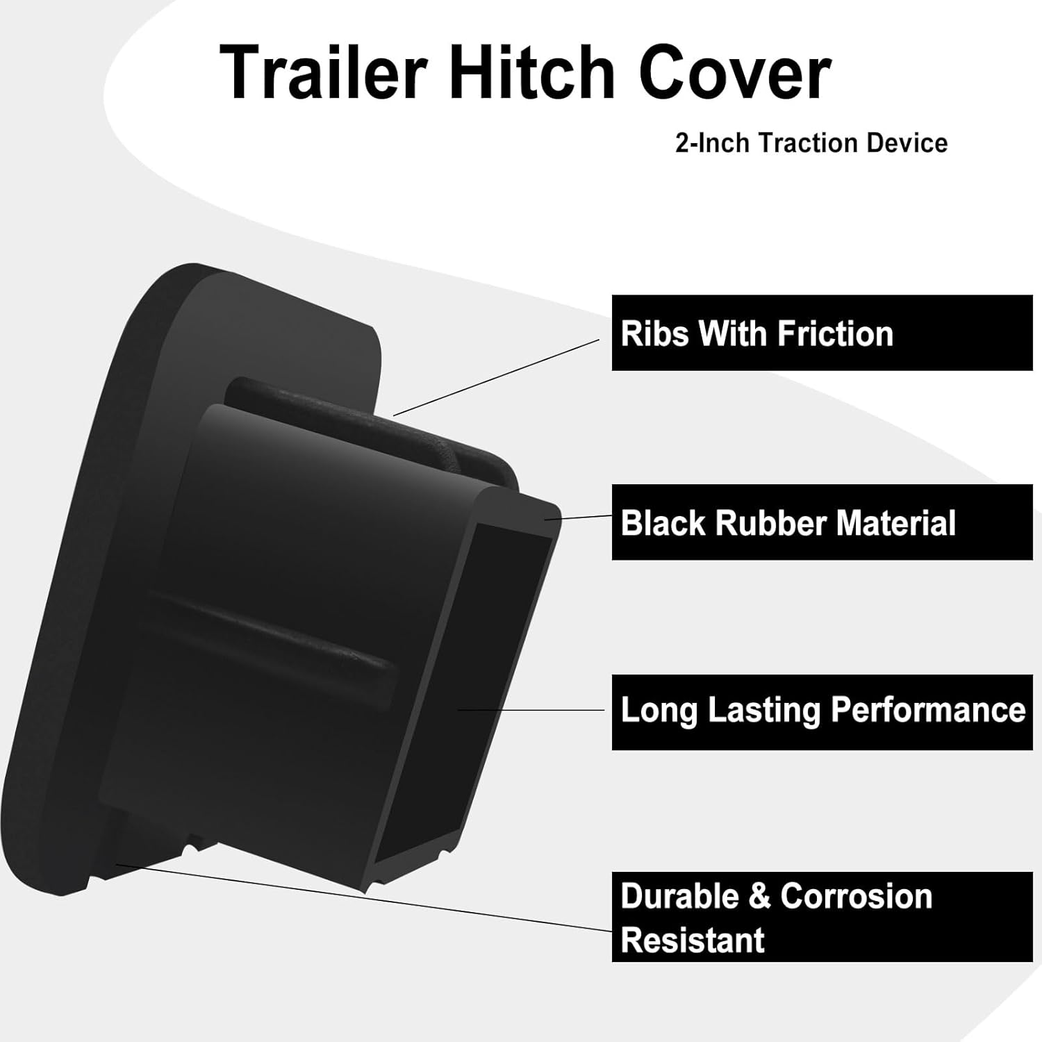 2 Inch Trailer Hitch Cover Black Rubber Tow Receiver Tube Plug Cap Fits for Any 2" x 2" Square Receiver Tube Fits for Class 3 4 5 to-yota F-ord G-MC Chev-y Je-ep Le-xus Mer-cedes by Sikawai