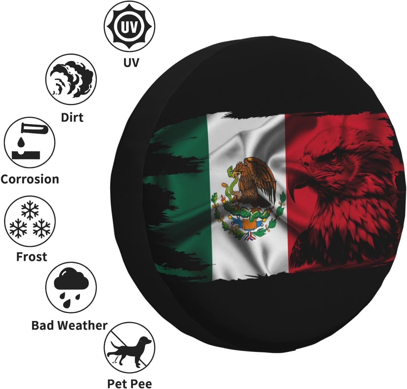 Mexico Eagle Flag Car Tire Dust Cover for Your SUV, Jeep, Rv, Trailer, Truck