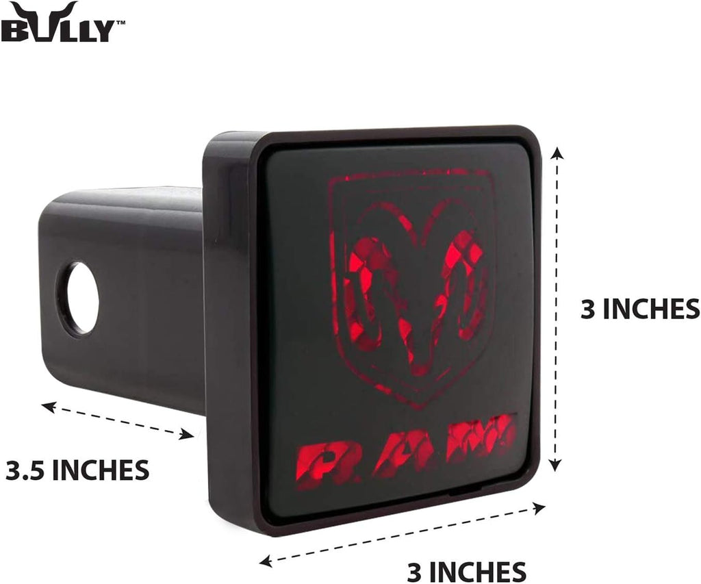 Bully CR-007D Black Finish ABS Plastic Universal Fit Truck Dodge RAM Logo LED Brake Light Hitch Cover Fits 2" Hitch Receivers for Trucks from Chevy (Chevrolet), Ford, Toyota, GMC, Dodge RAM, Jeep