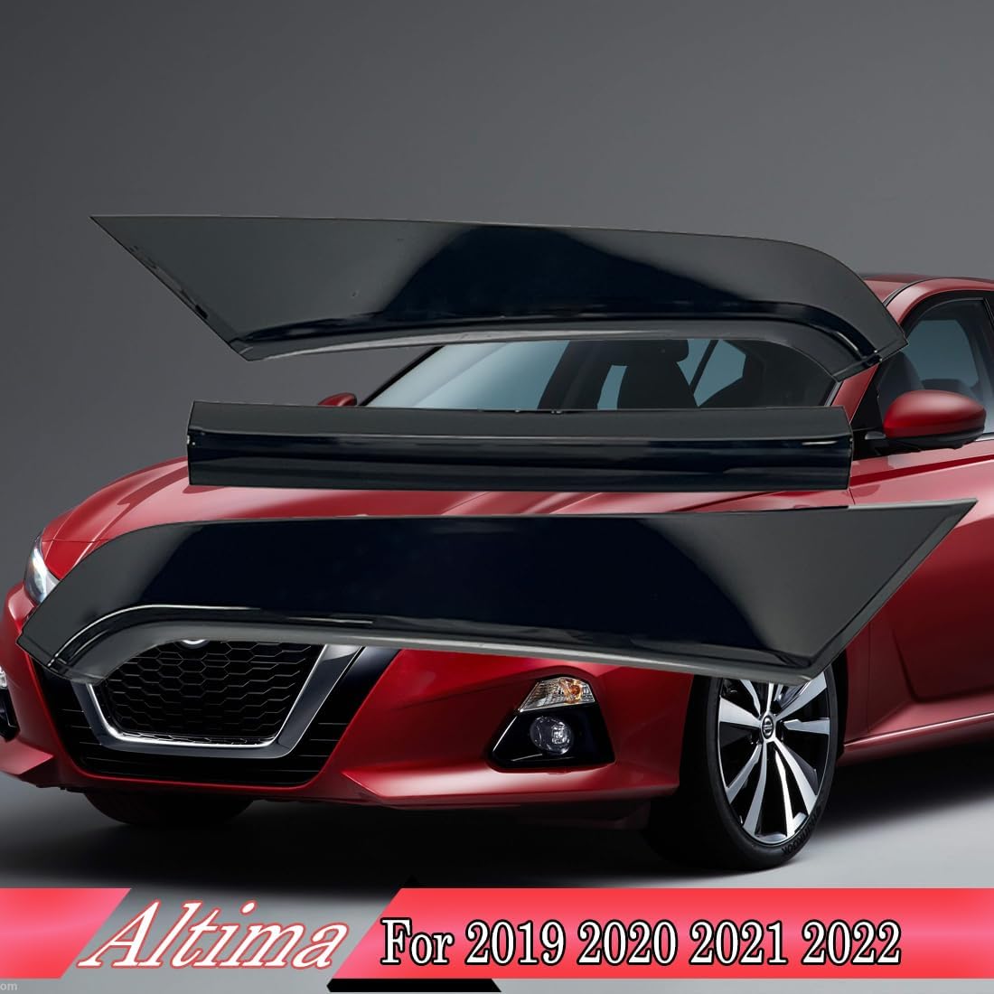 Front Grill Cover Trim,MUXEE For Nissan Altima 2019 2020 2021 2022，3PCS Grille Chrome Delete Vinyl Overlay Trim Accessories -Bright Black