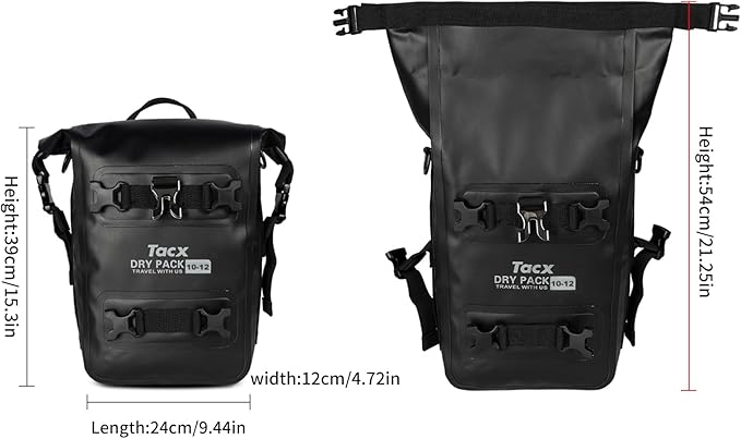 Motorcycle Tail Bag Front Bumper Bag, 12L Roll-top Waterproof Motor Saddle - Image 2