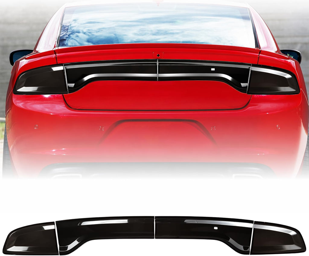Taillight Protector Covers Compatible with Dodge Charger 2015-2024, ABS Smoked Black Tail Light Lamp Covers Protective Bezels, Custom-Fit Rear Taillight Shell Accessories (4PCS)