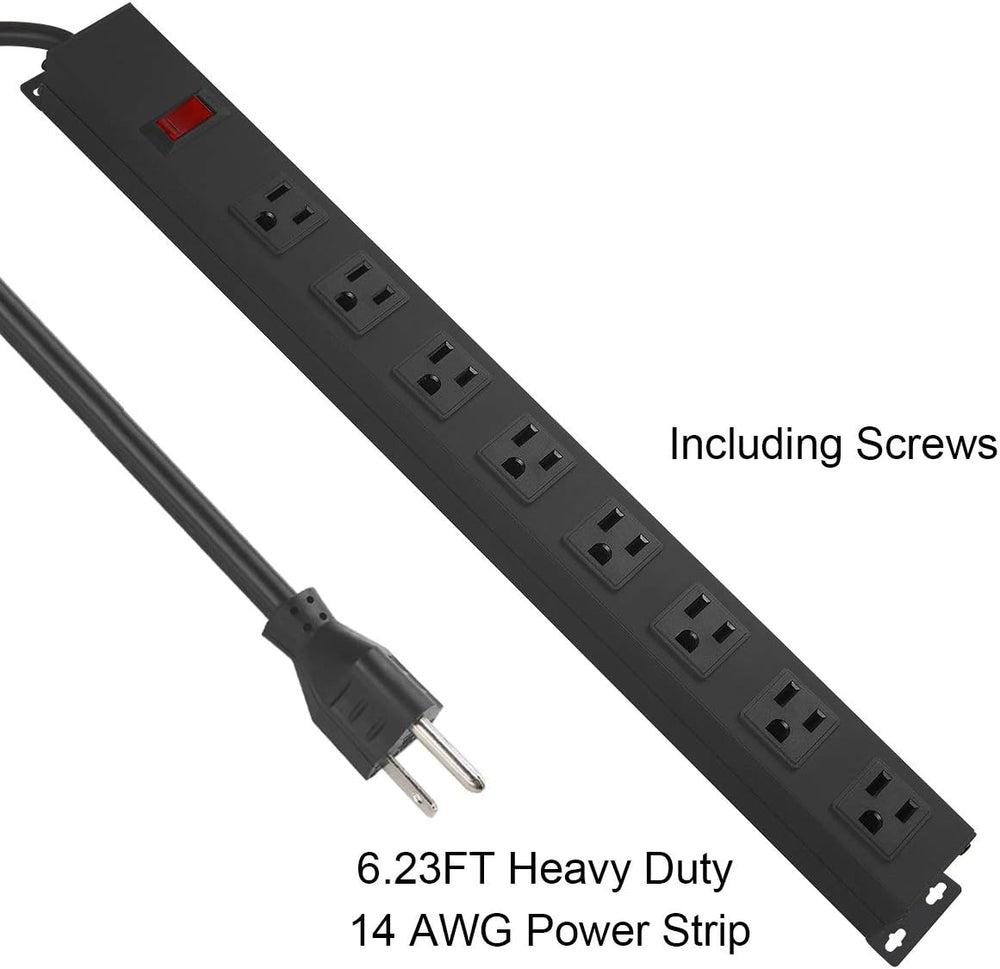 HHSOET Heavy Duty Long 8 Outlets, 14AWG Extension Cord, Black, 15FT, 2