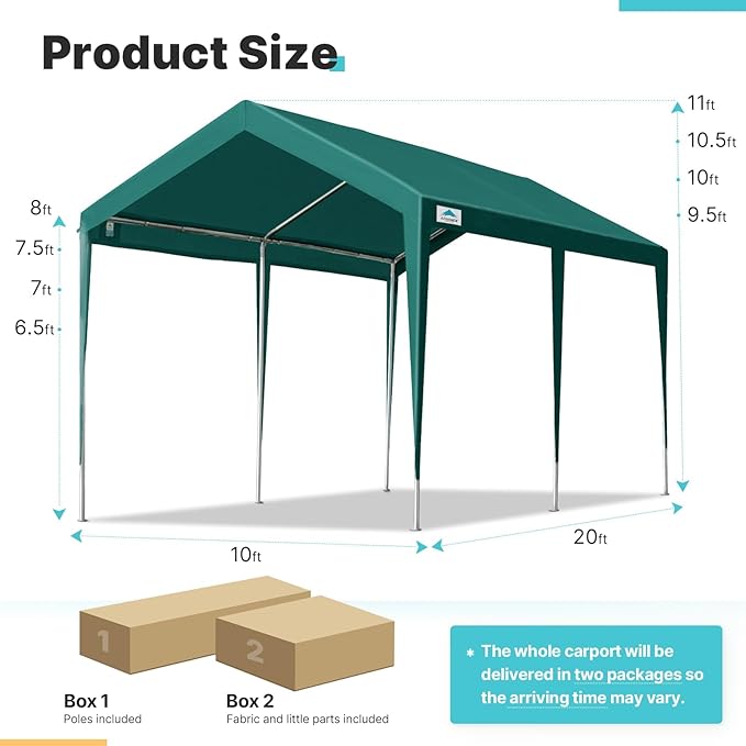 ADVANCE OUTDOOR Adjustable 10x20 ft Heavy Duty Carport Car Canopy Garage Boat - Image 5