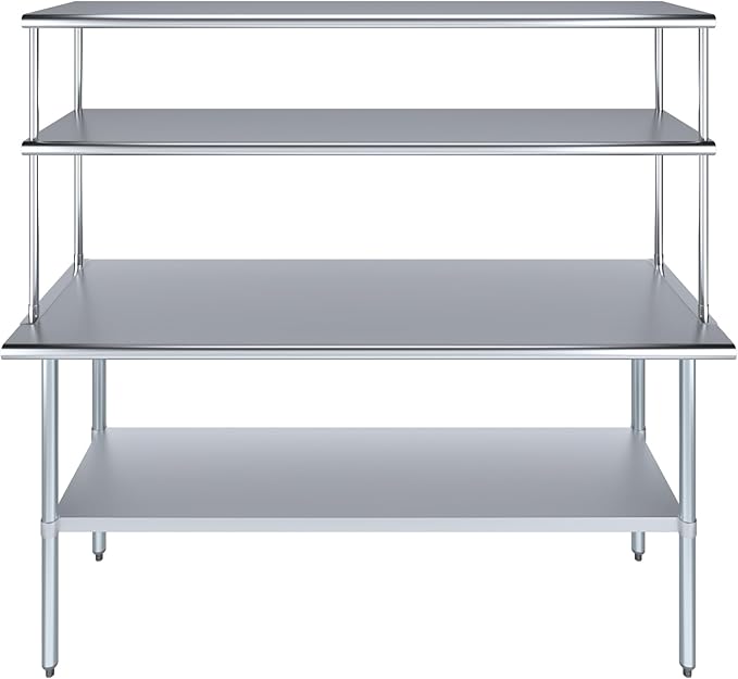 Amgood Stainless Steel Work Table Double Tier Overshelf | Metal Kitchen Prep - Image 2
