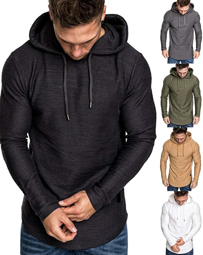 Lexiart Mens Fashion Athletic Hoodies Sport Sweatshirt Solid Color Fleece - Image 2