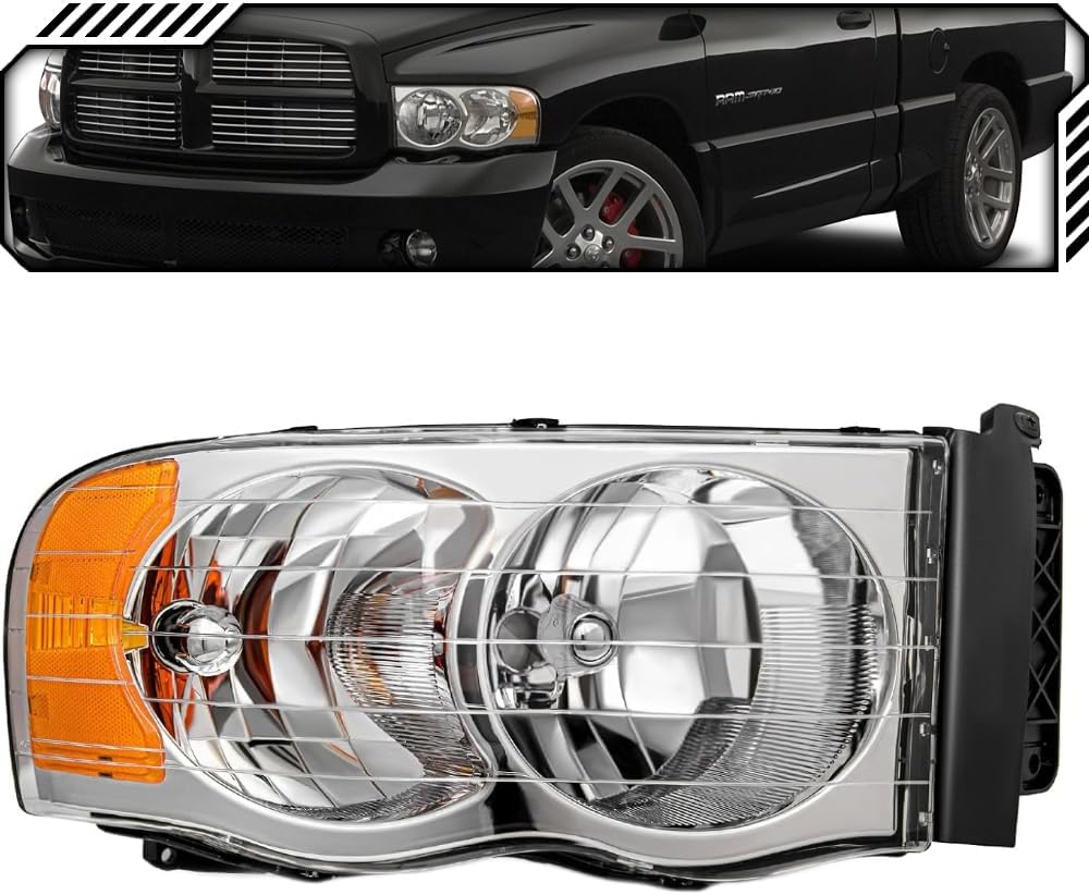 EPIC LIGHTING OE Spec Halogen Headlight Assembly Replacement for DGE 02-05 RAM 1500 03-05 RAM 2500 3500 [ CH2503135 55077120AE ] Right Passenger Side
