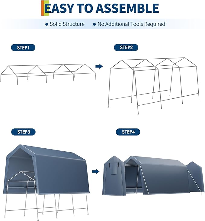 10x15FT Outdoor Storage Shed, Portable Carport - Image 8