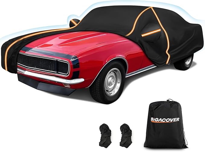 Car Cover for Chevy Camaro 1967-1981, Waterproof 210D Oxford Cloth and Cotton by BIGACOVER