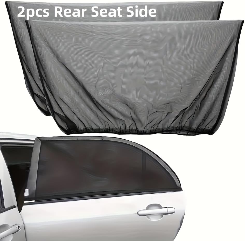 4 Car Window Shades and Mosquito Net Curtains - Foldable All Weather Black Privacy, UV Protection and Insect Screen for Cars, Trucks, Suvs Solely for Parking Use