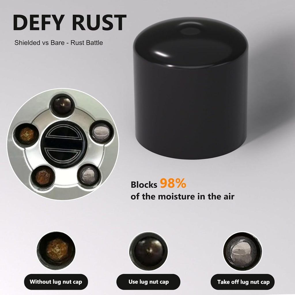 Lug Nut Covers- 24PCS 21-23mm Inner Flexible Fit Anti-Skid Treatment Wheel Lug Nut Cap with Removal Clip and 4 Tire Valve Stem Caps (Black)