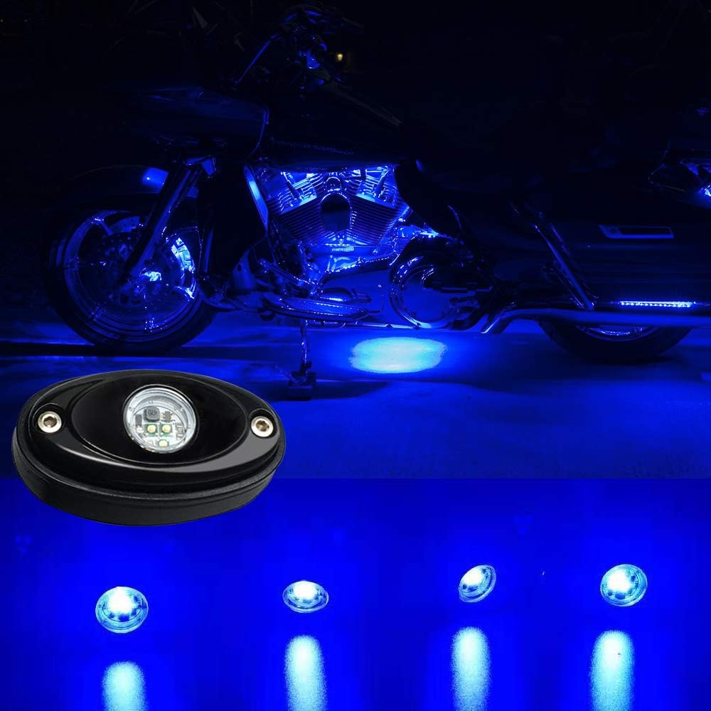 4 Pods LED Rock Light Kit Blue LED Neon Lights for Jeep Car UTV ATV SUV Off Road Boat Under Glow Lamp Truck Bed Lighting Waterproof