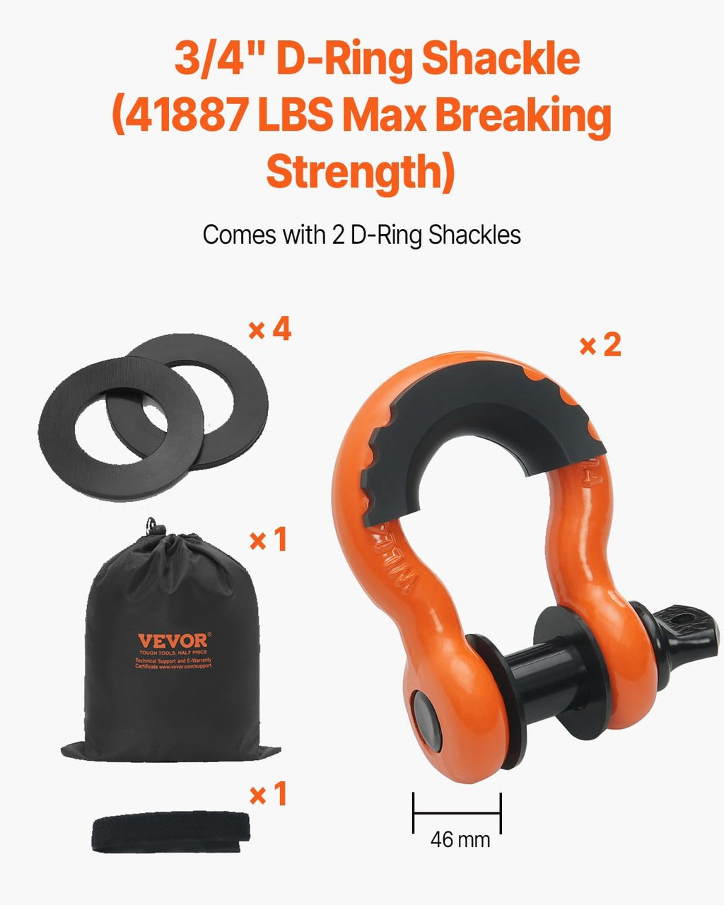 VEVOR Heavy Duty Tow Strap Recovery Kit 3" x 20 ft (MBS-36,000 lbs) Tree Saver Winch Strap, Triple Reinforced Loop & Protective Sleeves & Storage Bag, 3/4" D-Ring Shackles, for Truck Jeep SUV ATV