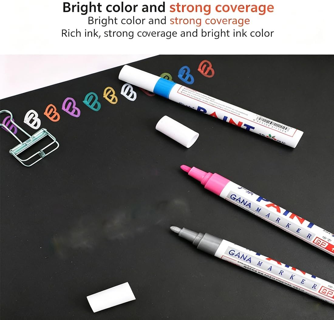 Oil-Based Tire Lettering & DIY Detail Pen, 12 Colors Waterproof Tire Paint Pen, Quick Dry Permanent Oil Based Paint Markers, Strong Coverage, for Wood, Plastic, Stone, Metal (Red)