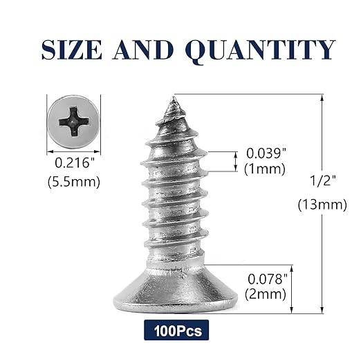 #4 x 1/2" Wood Screw 100Pcs 18-8 Stainless Steel Screws Flat Head Phillips Fast - Image 2