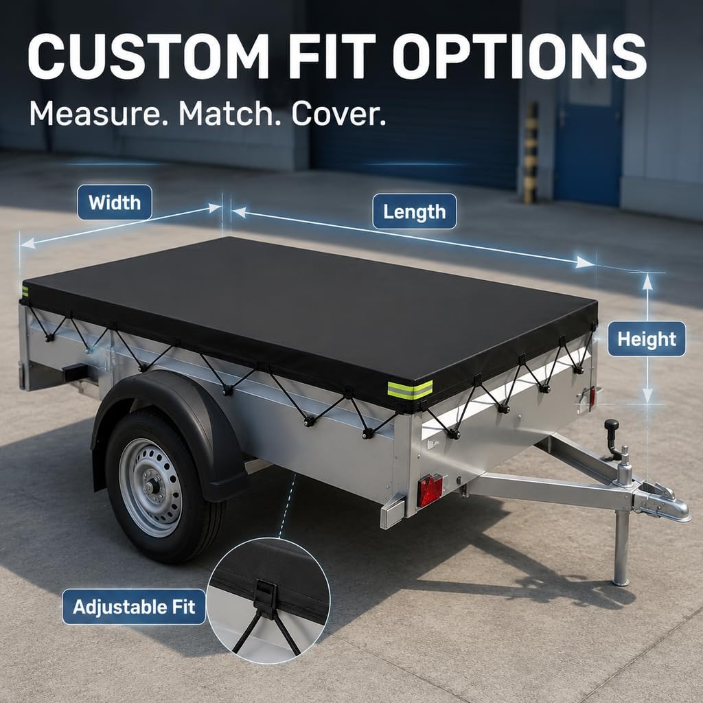 Utility Trailer Cover for Load Trail UT8318 7x18ft 2019-Present, Heavy Duty Water Resistant Trailer Tarp Cover, Outdoor Storage Protection for Flatbed Utility Trailers,A Black