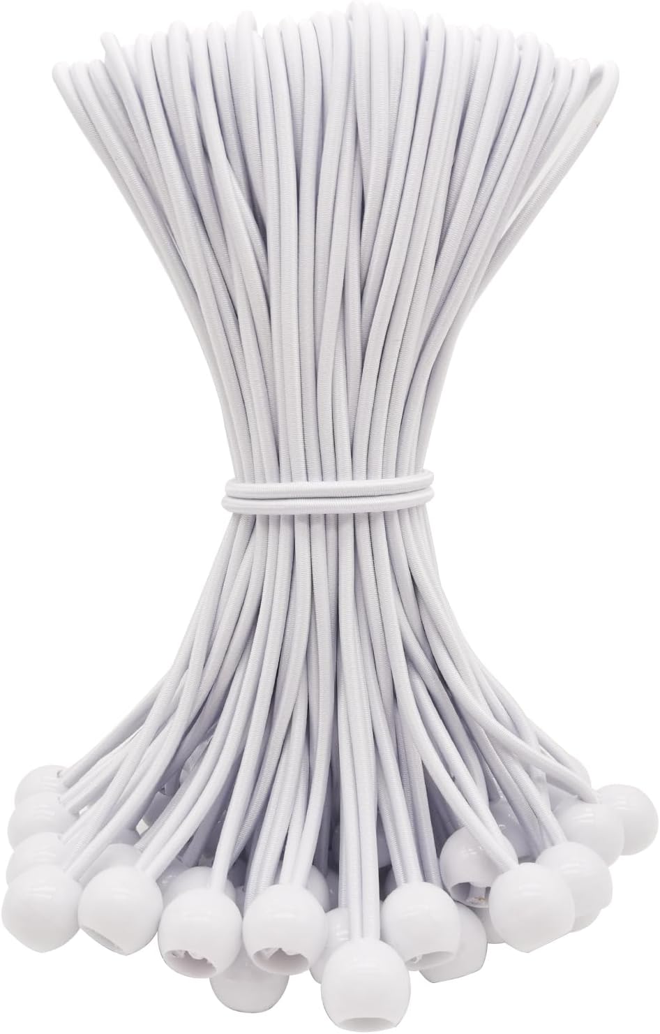 Ball Bungee Cords 10 Inch, 50 Pcs Small Bungee Cords with Balls, Mini Bungee Balls Heavy Duty Outdoor for Tarp, Canopy, Camping, Tent (White)