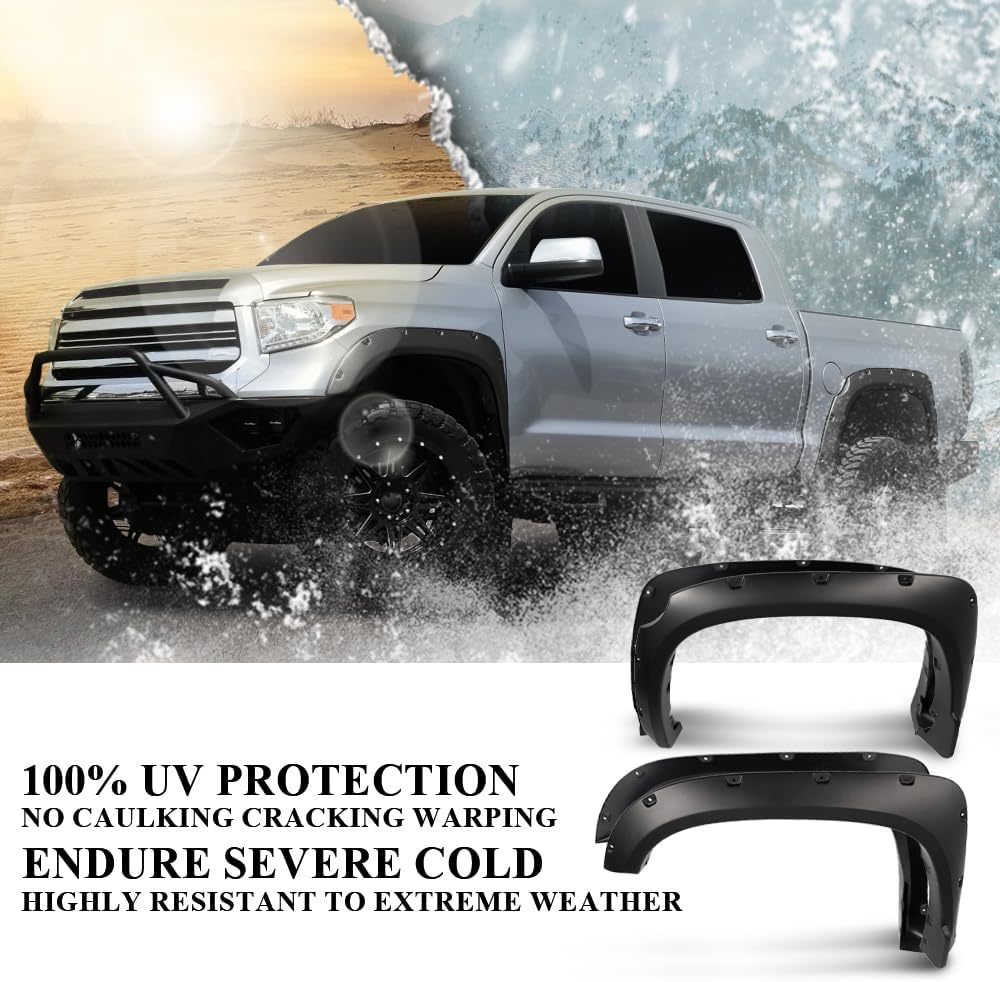 ANDPLAY Fender Flares Compatible With 2014-2021 Toyota Tundra SR | SR5 | Platinum | Limited Smooth Matte Pocket Riveted Style Wheel Cover Protector Vent Trim 4pcs