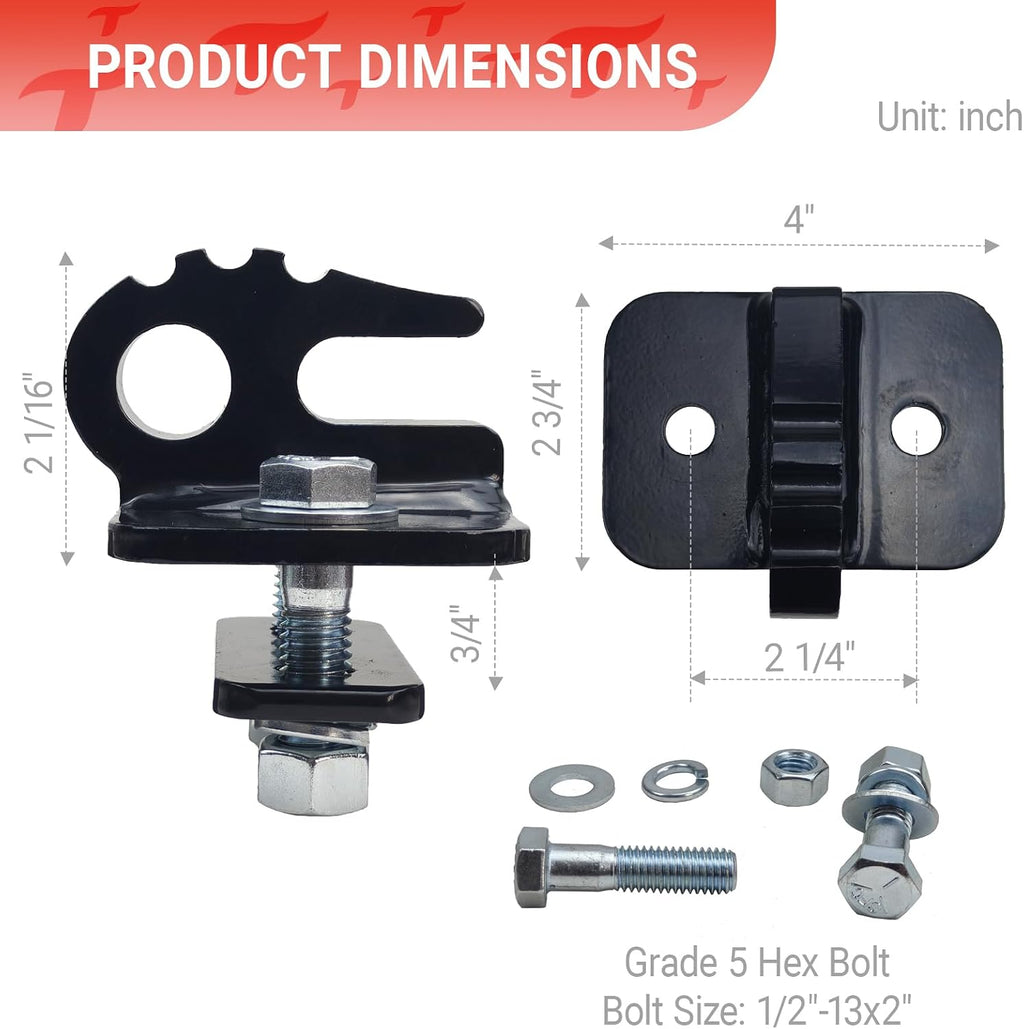 3/8 inch Tractor Bucket Grab Hook with 5/8 inch Tie Down D-Shackle | Bolt On Black Coating Max Tow 10000 lbs.