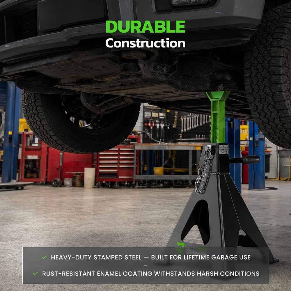 Jack Stands, 6 Ton (13,000 lbs) Capacity Heavy Duty, Double Locking Pin Safety, 14.2-23 Inch Adjustable Height Car Jack Stands for SUV, Truck, Van, Jeep, UTV/ATV - Pair (Green-Black)
