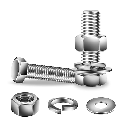 1/2-13 x 1-1/2" Hex Head Screw Bolt, Flat & Lock Washers, Fully Threaded by SGTZH