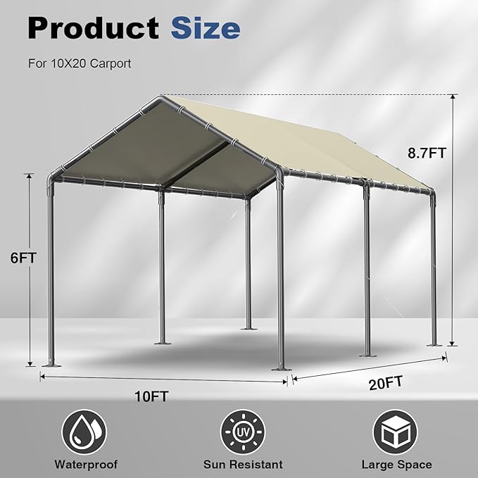 Grezone 10 x 20ft Heavy Duty Carport, Portable Car Tent Garage, All Season UV - Image 3