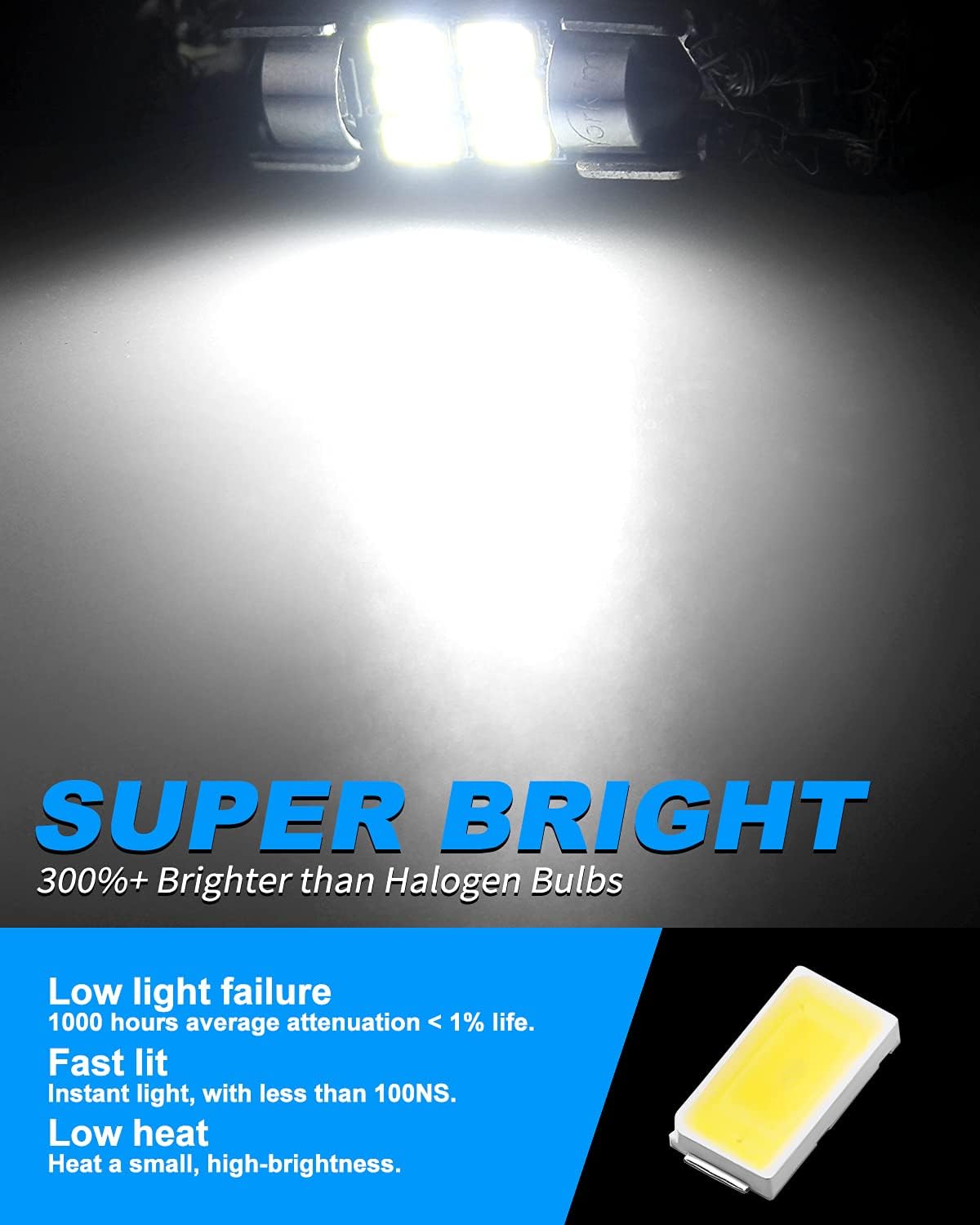 Yorkim DE3022 LED Bulb Super Bright DE3175 Festoon Bulbs White, Error Free Canbus 6-SMD 5730 Chipsets, DE3021 Interior Car Lights 31mm LED Bulbs for dome map light - Pack of 4