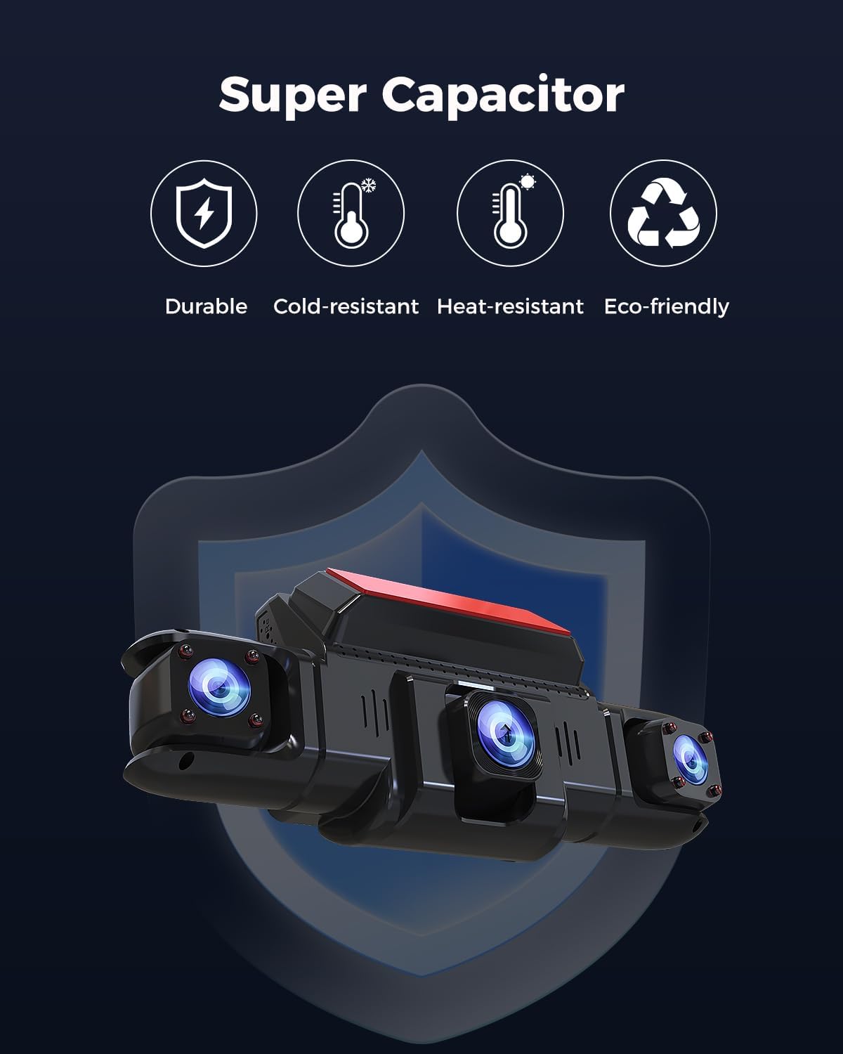 360 view 4 channel dash cam front and on a desk or shelf