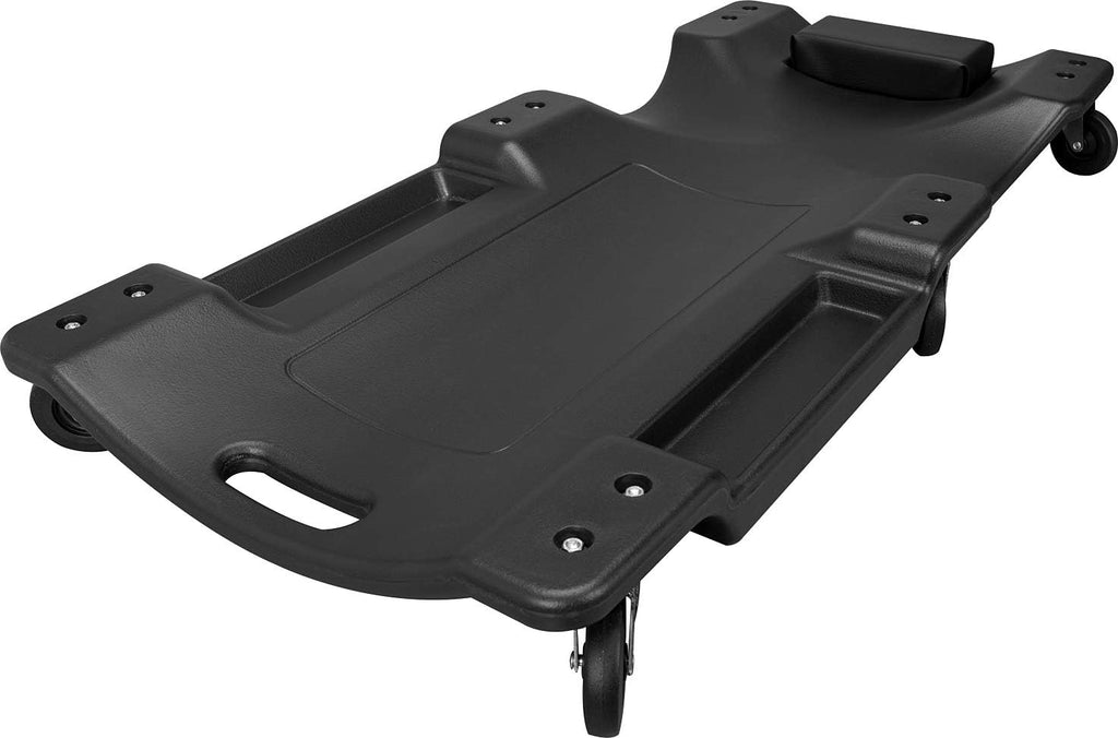 Torin ATRP6240B Blow Molded Plastic Rolling Garage/Shop Creeper: 40" Mechanic Cart with Padded Headrest, Dual Tool Trays and 6 Casters, Black
