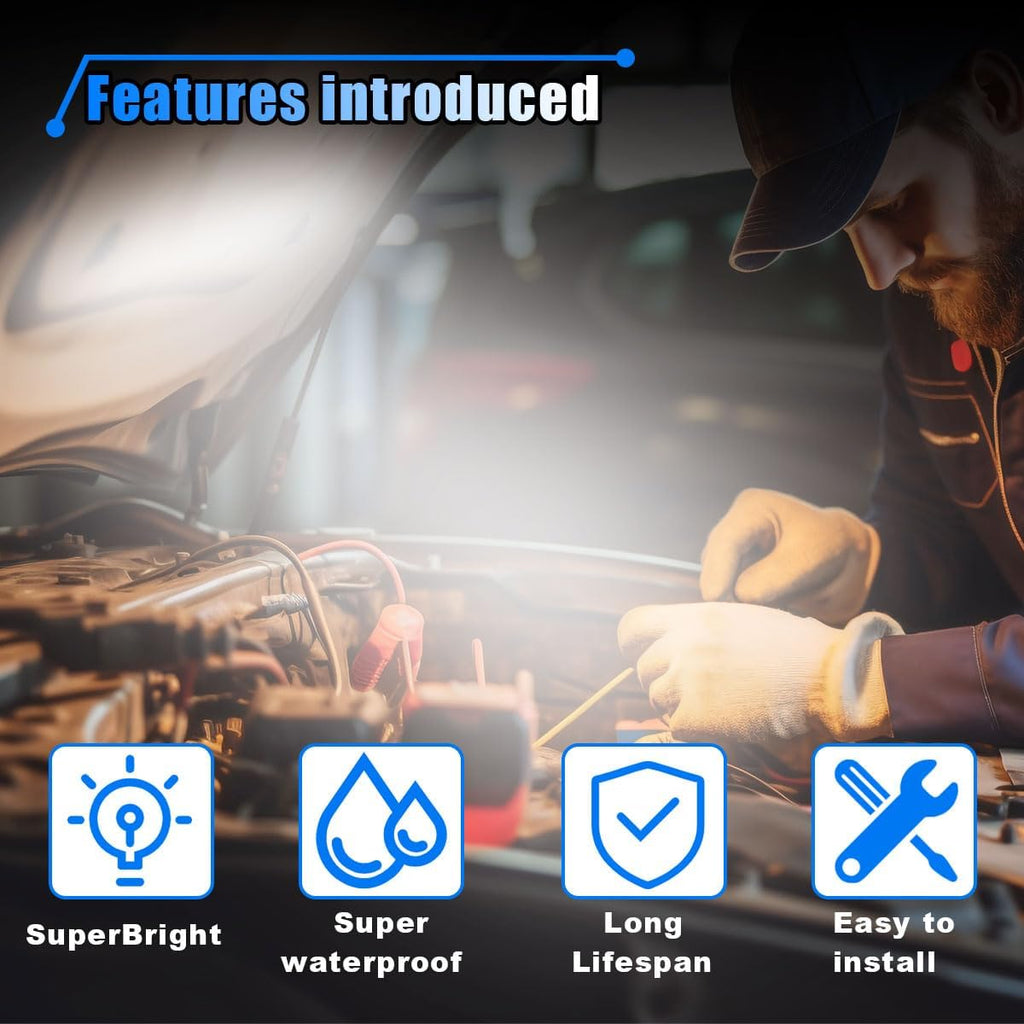 Car Under Hood LED Work Light Kit, 12V Hood Lighting Inspection LED Strip with Automatic On/Off, Waterproof Under Hood Work Light Bar, Fits Car, RV, SUV, Pickup, Boat
