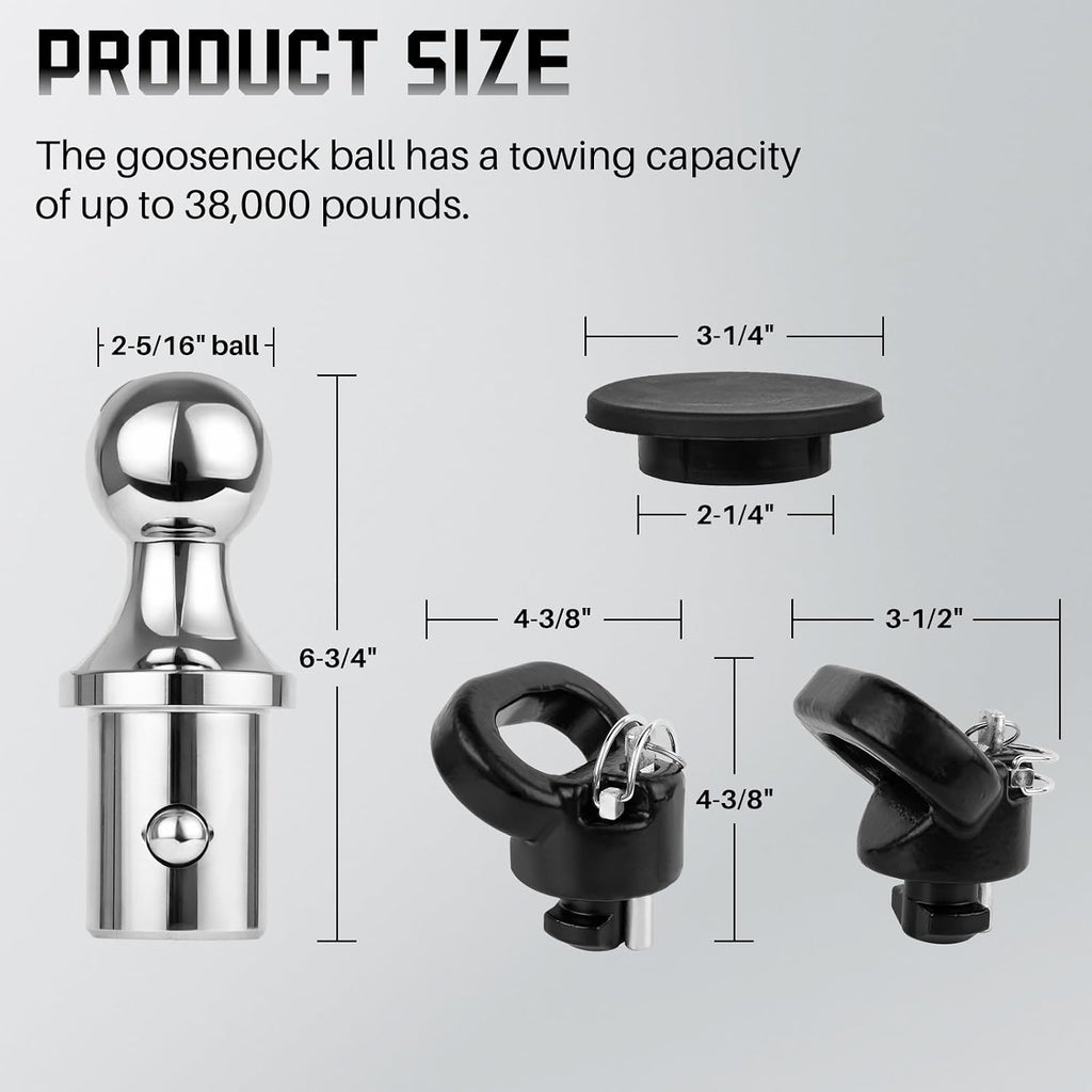 60618 Puck System Gooseneck Hitch Ball Kit with Case 38K 2 5/16 Ball Hitch Compatible with Dodge Ram 2500 3500 2013-2024 60638 60601 60617 Truck Bed with 2 Gooseneck Safety Chain Anchors