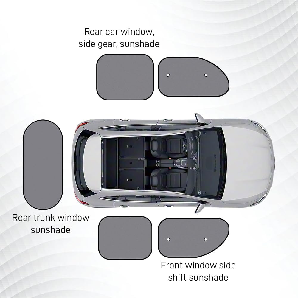 5PCS Set Car Window Shade, Car Sun Shade Side Window, Sunshine Glare & UV Rays Protection Sunshade with Suction Cup, Auto Sun Blocker Screen Accessories for All Season (2PCS/Side with Hole)
