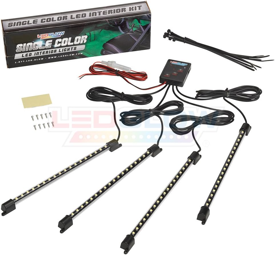 LEDGlow 4pc Orange LED Interior Footwell Underdash Neon Lighting Kit for Cars & Trucks - 7 Unique Patterns - Music Mode - 8 Brightness Levels - Auto Illumination Bypass Mode - Universal Fitment