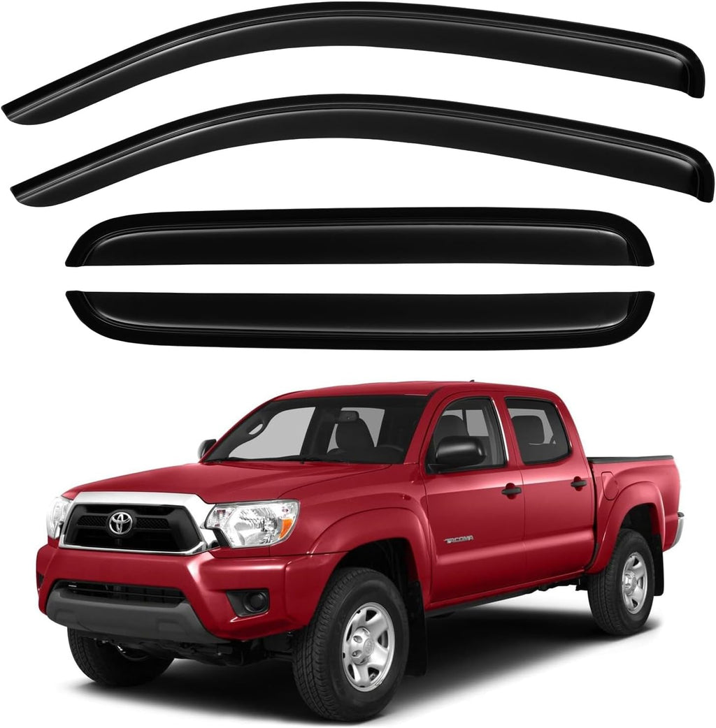 Window Visors Rain Guards for 2005-2015 Toyota Tacoma Double Cab, Out-Channel