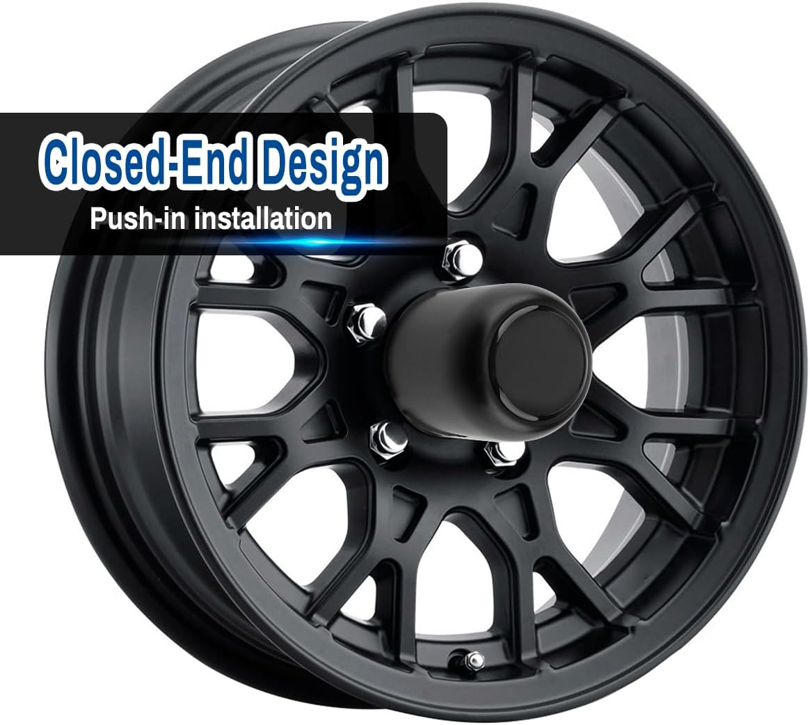 3.19 Inch Stainless Steels Trailer Wheel Center Caps Fit 3.19" Center Bore Truck Trailer RV SUV Wheels Rims, Matt Black Push Through Hub Covers, 4Pcs, Height 3.62 in