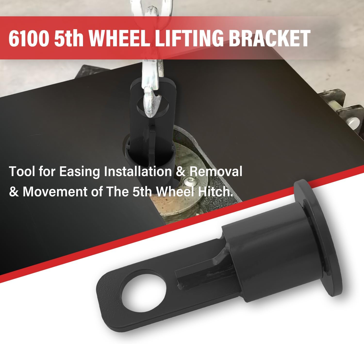 5th Wheel Lifting Bracket Wheel Trailer Hitch Fifth Lifting Hook Replace # 6100, Black