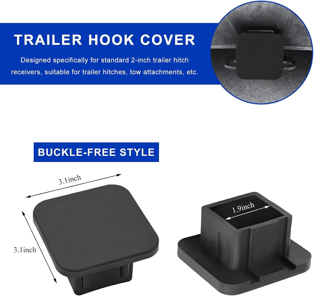 Trailer Hitch Cover, 2 Inch Heavy Duty Dustproof Tow Receiver Covers Tube Plug Cap, Square Mount Tube Hitch Plugs Exterior Accessories for Cars SUVs Trucks Trailers (Without Buckle)