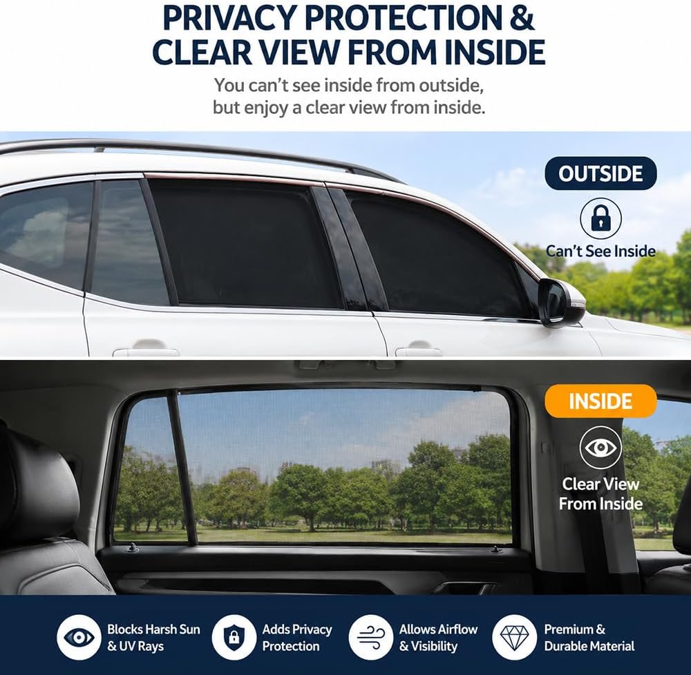Car Window Shades for VW Passat 2018-, Breathable Mesh Car Shades for Side Windows UV Heat Shield Privacy Glare,7Pcs Wholecar