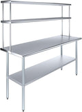 Amgood Stainless Steel Work Table Double Tier Overshelf | Metal Kitchen Prep by AmGood