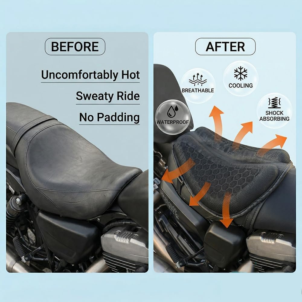 Motorcycle Seat Cushion Gel Pad for Indian Pursuit Dark Horse 2022-2025 3D Honeycomb Breathable Cooling Seat Cover Shock Absorption Pressure Relief Anti Slip Straps