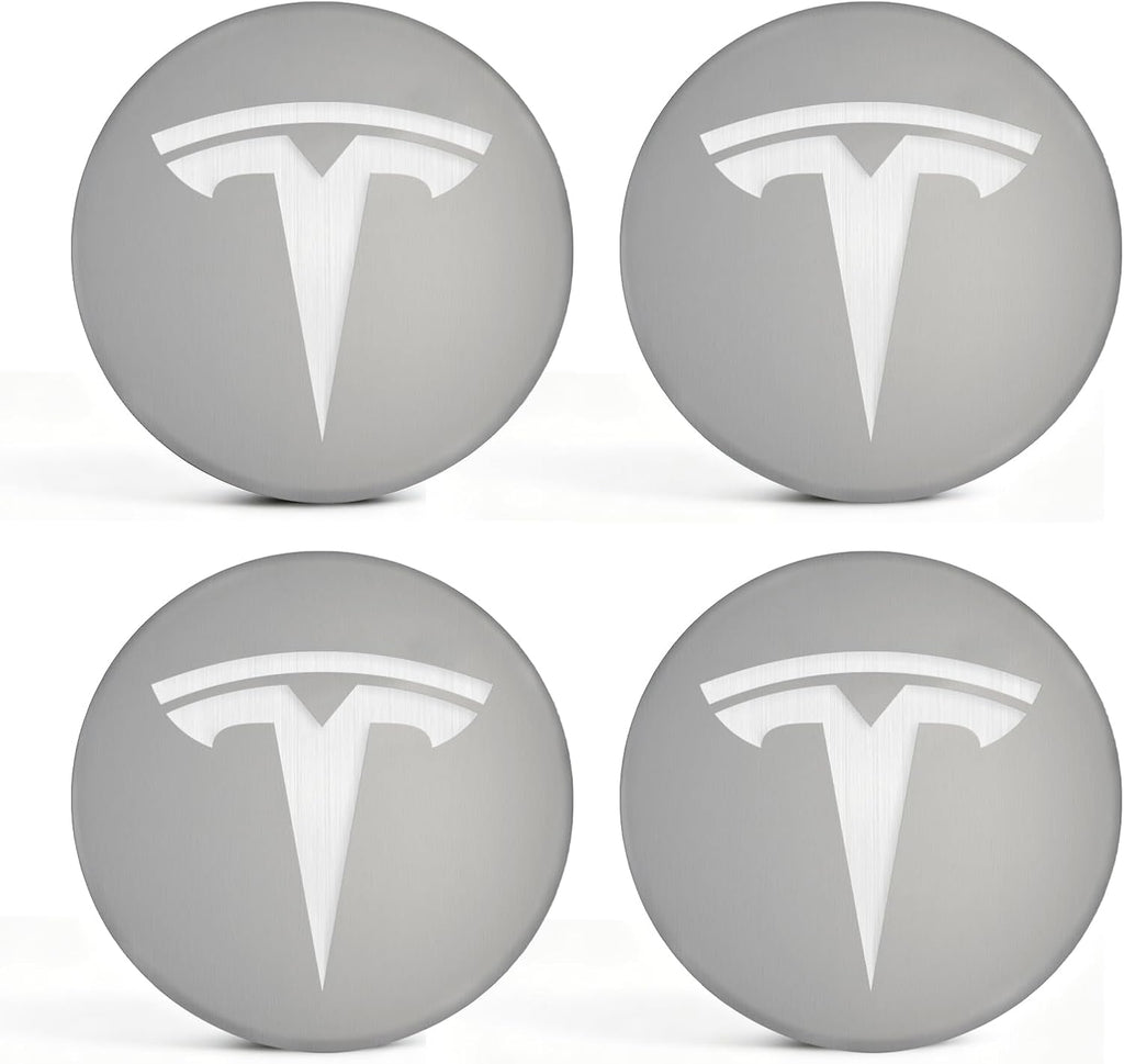 4 PCS Wheel Center Hub Cap Sticker for Model 3 / Model Y, Wheel Rim Cover 2.2” Center Cap Sticker Compatible for Tesla Hubcaps with Logo Emblem,Gray & Silver Wheel Hub Caps Waterproof Adhesive Backing