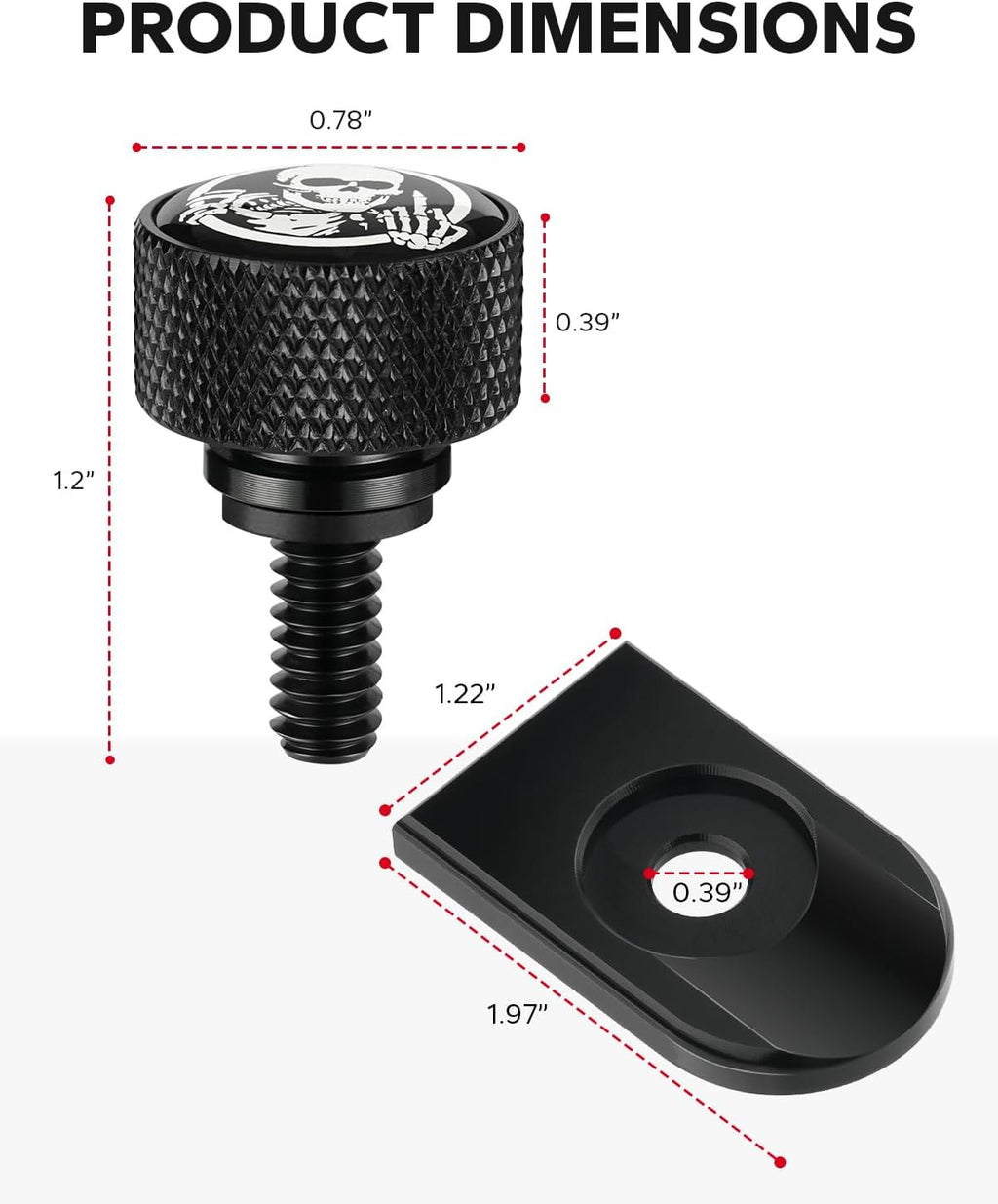 Amazicha Stainless Steel Seat Bolt Skull Pattern Tab Screw Mount Knob Cover Compatible for Harley Davidson Sportster Softail Touring Dyna 1996-2026 Black