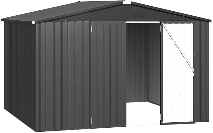 AECOJOY 10' x 8' Shed, Outdoor Metal Storage Shed, Dark Grey Sheds & Outdoor - Image 6